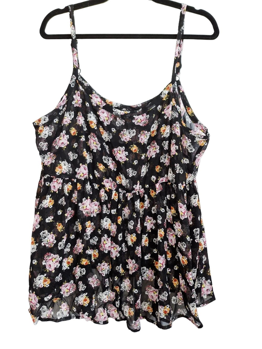 torrid Black Floral Spaghetti Strap Camisole with Pink and Yellow Blooms